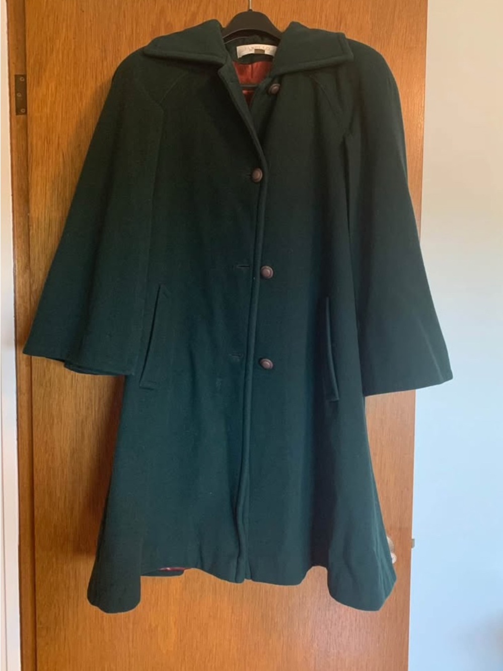 Dark Green Women's Wool Cape Coat